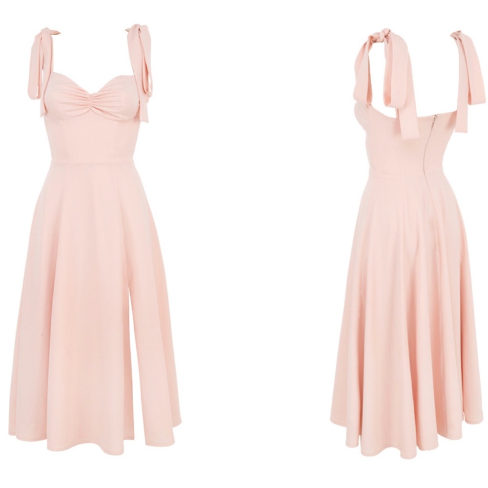 House of CB Blush Pink Midi Dress with Tie Straps
